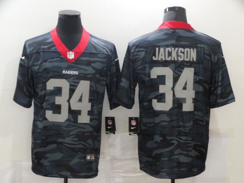 Men's Las Vegas Raiders Bo Jackson #34 Gray Camouflage Jersey